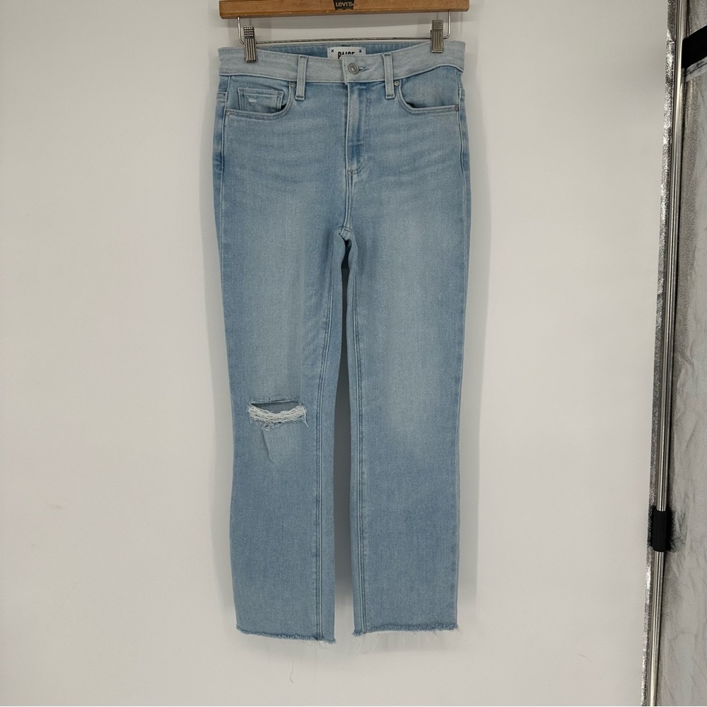 Paige Cindy Crop Light Wash Straight Leg Raw Hem Jeans Sz 26